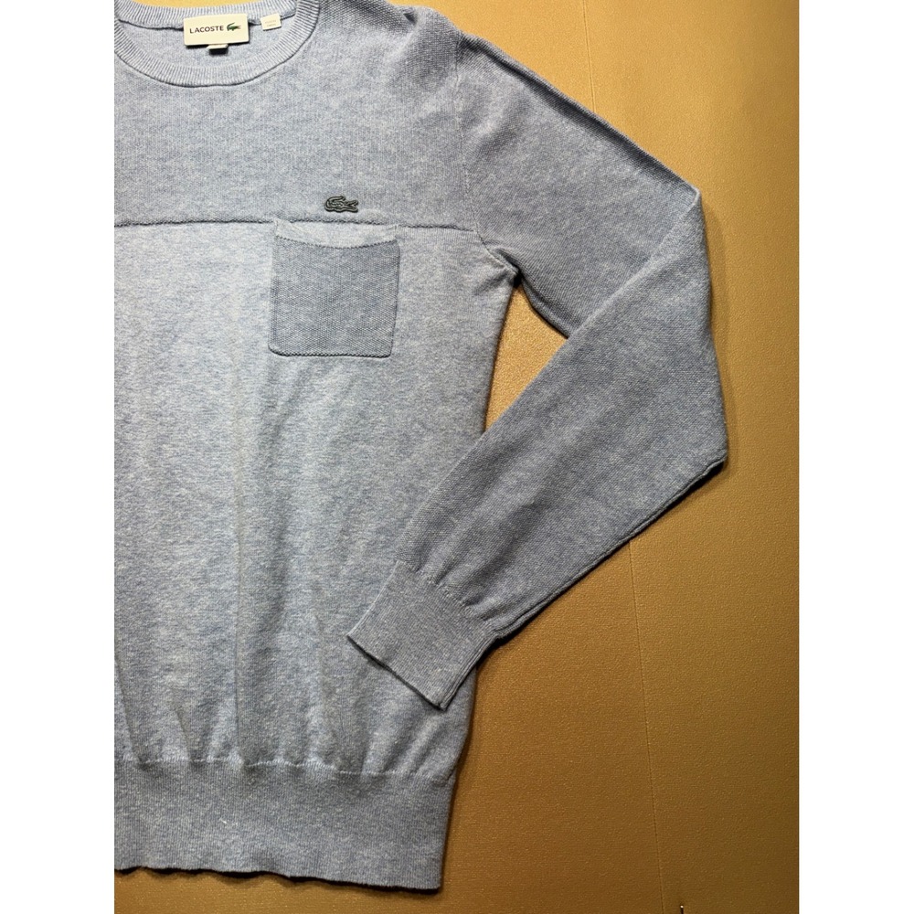 Lacoste Mens‎ Crewneck Sweater Light Blue Heathered Pocket Logo FR 3 US S - Picture 2 of 9